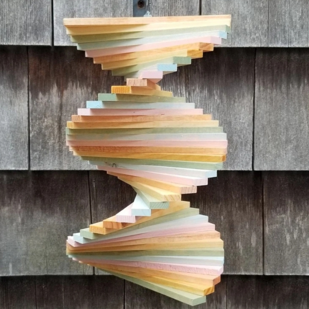 Wooden Wood Spinner Stained pastel colors twister Windmill Windchime cottage - Picture 1 of 5